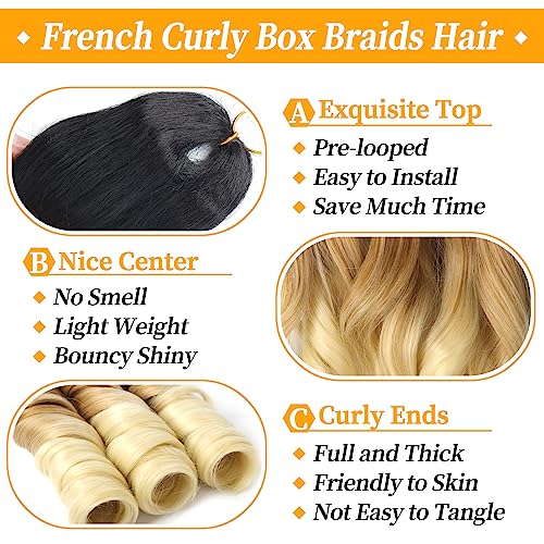 French Curly Braiding Hair 22 Inch 8Pack/lot Loose Wavy Spiral Curl Braids Crochet Hair Deep Wave Synthetic Extensions Pre Stretched Bouncy Braiding Hair(T1B/27/613#) - Image 3