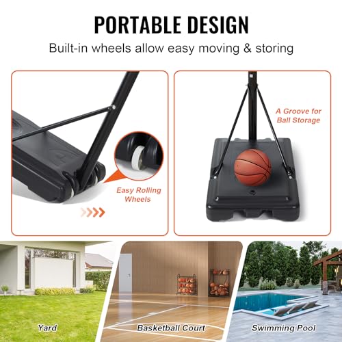 Image of VEVOR Basketball Hoop, Basketball Hoop 44 48 50 54 Inchs PC Backboard, 4.4-10FT Height Adjustable, Basketball Portable Hoop& Goal, Indoor /Outdoor Classic Basketball Court, Teen Adult School Park