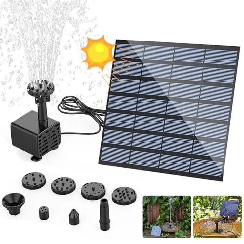 Solar Water Pump,1.5W 190L/H Upgraded Solar Panel Pond Powered Water Feature Pump,Solar Powere Water Pump Fountain with 6 Nozzle,Solar Pond Pump for Garden Bird Bath Small Pond and Fish Tank