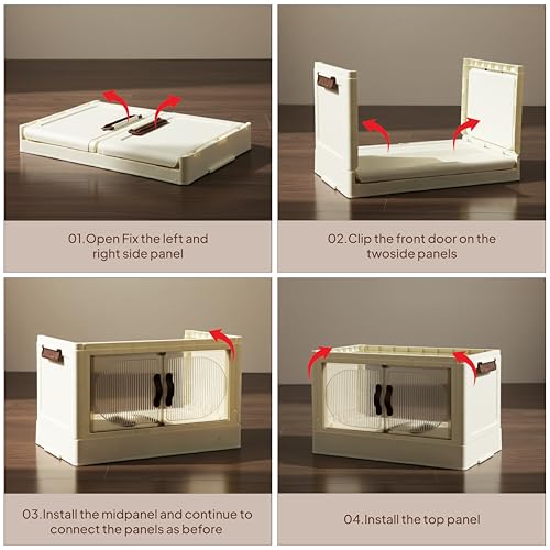 Image of CELLO Foldable Plastic Cabinet | 4 Tier Cabinet | Multipurpose Storage Organizer for Clothes, Toys & Household Items | Racks for Home & Kitchen | Space-Saving Design | Beige & Brown