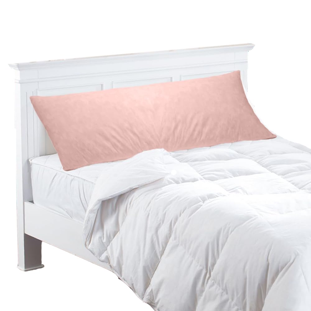 Lancashire Textiles Light Pink Long Bolster Pillow - Duck Feather Filling, Cotton Casing - Ideal For Pregnancy, Maternity, Orthopedic Use For Side & Back Sleepers Pillow With Polycotton Pillowcase (Superking, 6Ft, )