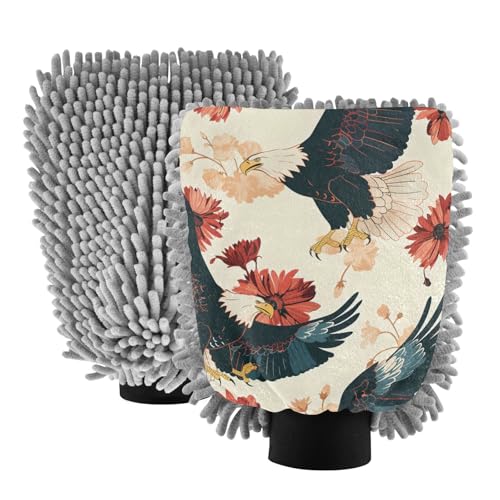 IOACIY Absorbent Microfiber Car Wash Drying Mitts, 2 Pack, Scratch-Free & Lint-Free, Rich Foam, Highly Absorbent, Double Sided, Wash Mitt Perfect for Car Washing, M, Bald Eagle (3)