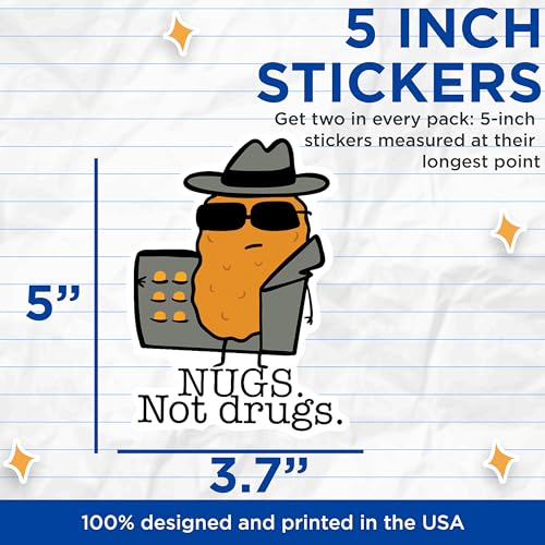 Image of (2 Pack) Nugs Not Drugs Bumper Sticker - Funny Chicken Nugget Dealer Sticker - Premium Quality Vinyl - 5 Inches - Durable and Weatherproof - Made in USA