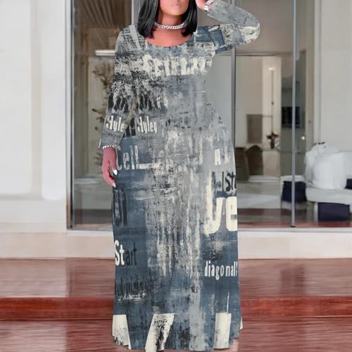 Image of PinkPatty Women's Plus Size Long Sleeve Maxi Dresses T Shirt Boho Sundress Fall Dress with Pockets