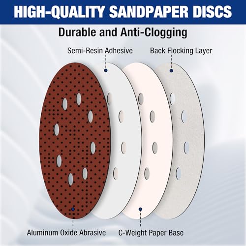 Image of WORKPRO 50-Piece Sanding Discs Set - 5-Inch 8-Hole Sandpaper 5 Grades Include 60, 80, 120, 240, 320 Grits for Random Orbital Sander(Not for Oscillating Tools or Mouse Sander)