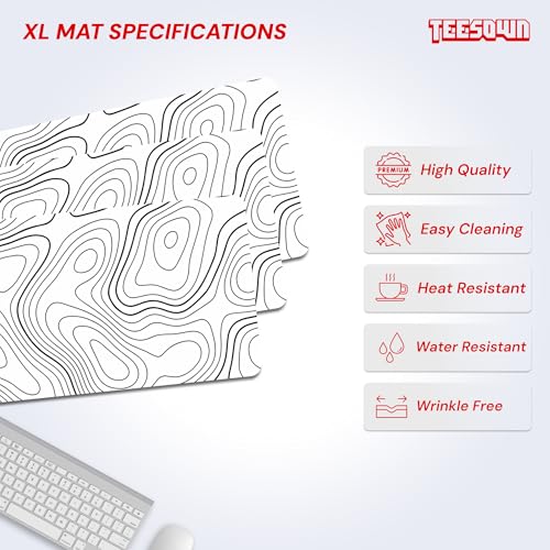 Image of XL Off White Topographical Extended Mousepad (12x31) inches for Laptop Desktop PC and Gaming Desk Mat Rubber Base Desk Pad