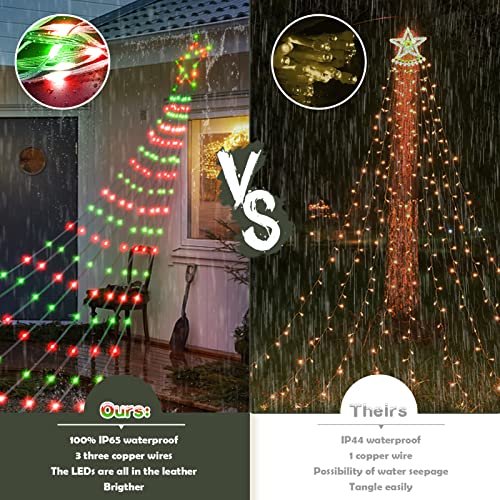 Christmas Outdoor Decoration Star String Lights,344 Leds 11.5 Ft Outside Ip65 Waterproof String Lights With Star Topper, 8 Lighting Modes Outside String Leather Rope Lights For Tree Decor,Holiday #TOP5