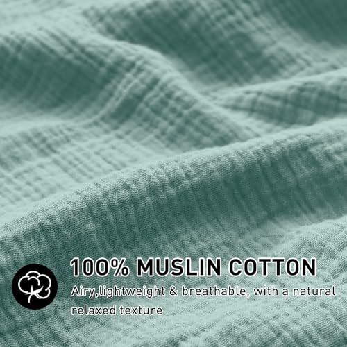 Image of EMME Muslin Cotton Duvet Cover Set Teal Twin Size Linen Like Soft Breathable Lightweight Summer Comforter Cover Set with Zipper Closure (Teal, Twin, 68 inchx90 inch)