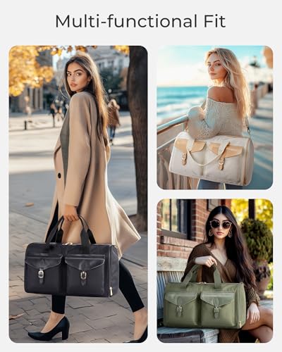 BAGSMART Duffel Bag for Women, Vintage Weekender Bags for Women, Overnight Gym Carry on Personal item for Travel, Black2