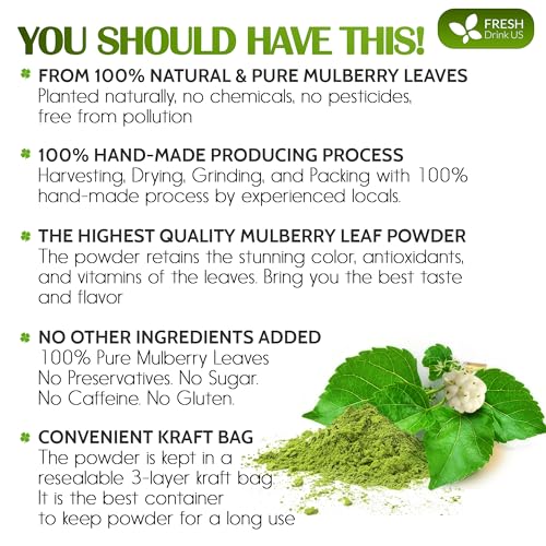 Image of FreshDrinkUS, Premium 8oz Mulberry Leaf Powder, Mulberry Leaf Matcha, 100% Natural and Pure, Perfect for Tea, Smoothies, Baked Goods, Natural Food Coloring, No Additives, No Gluten, No Sugar, Vegan