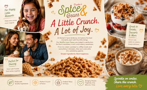Image of Waffle Cone Pieces 3.75 lbs. | Crunchy Ice Cream & Dessert Topping | Crispy Crumbles for Sundaes, Milkshakes, Cakes, Frozen Yogurt & Baking | Ready to Use | Bulk Resealable Container | Dasher's Spice & Beans