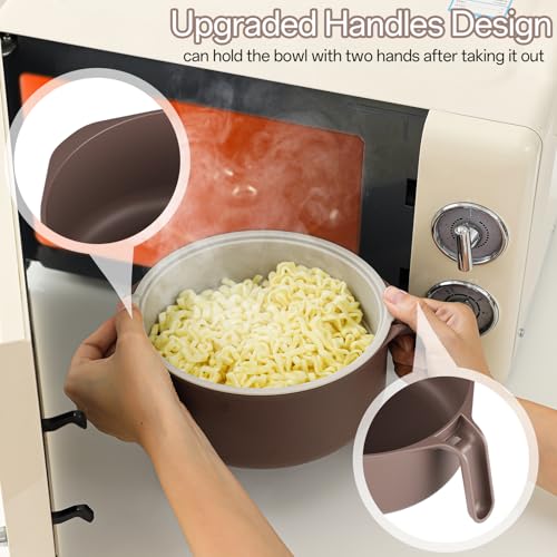 Image of MEACOLIA 50 oz Large Ramen Bowl, Microwave Ramen Cooker, Noodle Pasta Cooker with Lid and Strainer, Steamer for Vegetables, College Dorm Essentials for Girls Guys (Beige)