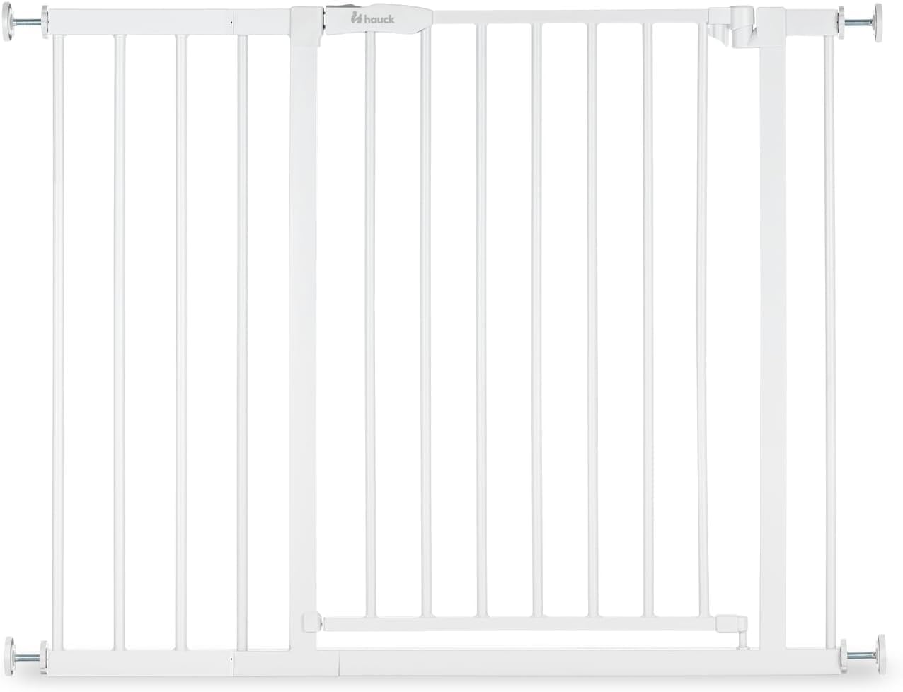 hauck Barriere de Securite Enfant et Chien Open N Stop 2 avec Extension 21 cm – Largeur 96–101 cm, Hauteur 77 cm, Ouverture une Main des deux Côtés, Installation sans Perçage, pour la Maison - Blanc