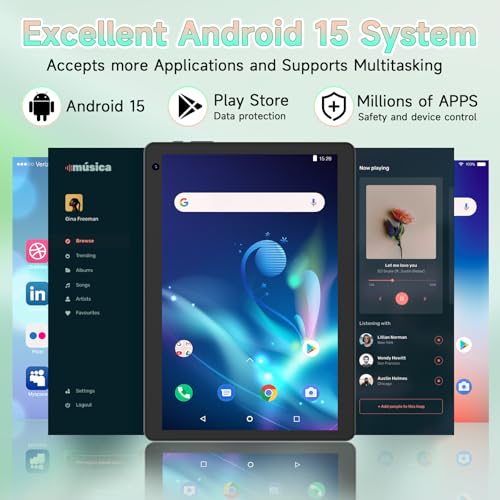 Image of Android 15 Tablet 10 inch, 2 in 1 Tablets with Keyboard Case Mouse Stylus, 8GB RAM 32GB ROM 1TB Expand, Quad Core Processor Tablet, WiFi, BT, 1280x800 HD Screen, 6000mAh, Dual Camera, GMS, Widevine L1