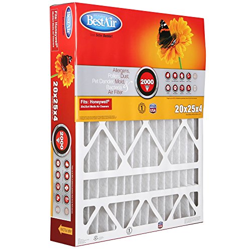 Bestair Hw2025-11R Air Cleaning Furnace Filter, Merv 11, Removes Allergens & Contaminants, For Honeywell Models, 20" X 25" X 4", Single Pack #TOP1