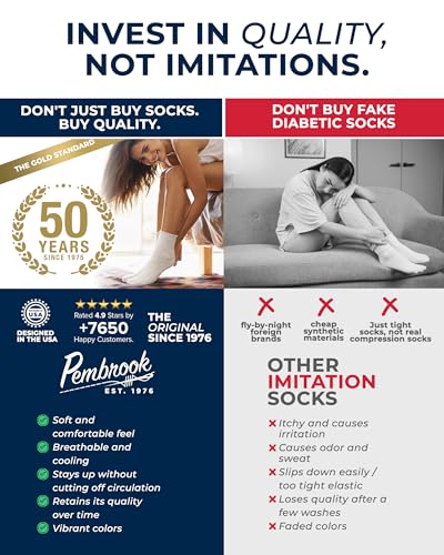 Image of Pembrook Frill Knit Diabetic Socks for Women & Men with Bamboo Viscose - 6 Pairs Non Binding Wide Neuropathy Socks for Women