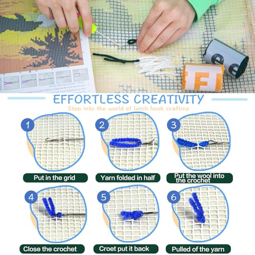 Image of ZFFLYH Colorful Lemon Latch Hook Pillow Kits for Adults Pre-Printed Cushion | Home Sofa Cushion Cover Preprinted Canvas Crochet Yarn Kits Needlework Crafts Festival Gift for Adults Beginner 17X17 Inch