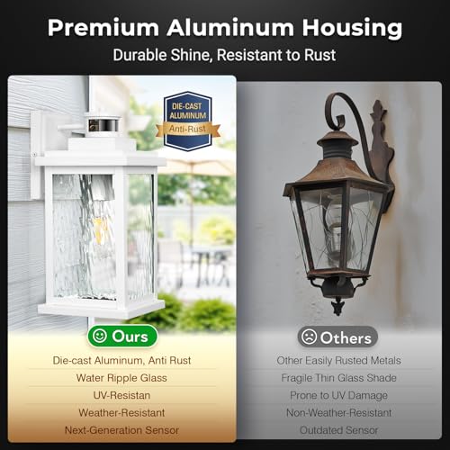 Image of VIANIS Large Adjustable Sensitivity Motion Sensor Exterior Porch Lights | Durable Anti-Rust Aluminum, Dimmable, White Dusk to Dawn Outdoor Lighting, Waterproof Front Porch Light for Garage Front Door