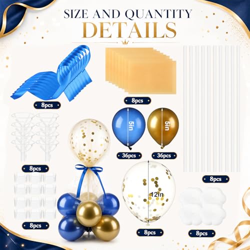 Image of BBTO 8 Set Blue Gold Balloon Centerpieces for Table, Balloons Stand Kit with Base Tulle for Wedding Birthday Grad Prom Centerpieces Party Back to School Baby Shower