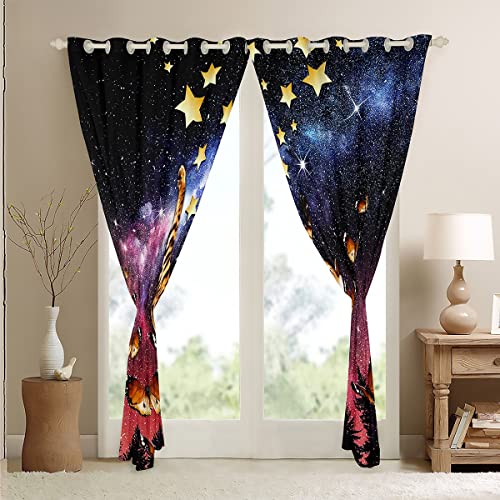 Cat Curtain Girls Boys Purple Starry Sky Window Curtains For Adult Women Living Room Bedroom Decoration,Galaxy Curtain Kids Teens Kitten Butterfly Romantic Warm Window Drapes, 2 Panels 38"X54" #TOP3