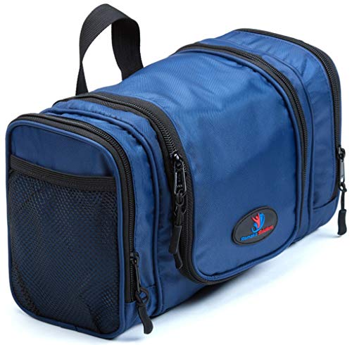 Ramaka Solutions Travel Toiletry Bag | Large Men’s Toiletry Bag | Hanging Toiletry Bag | Toiletry Kit | Travel Bags for Toiletries Stain and Water Resistant Nylon (10.5” x 5” x 5.5”) (Navy Blue)