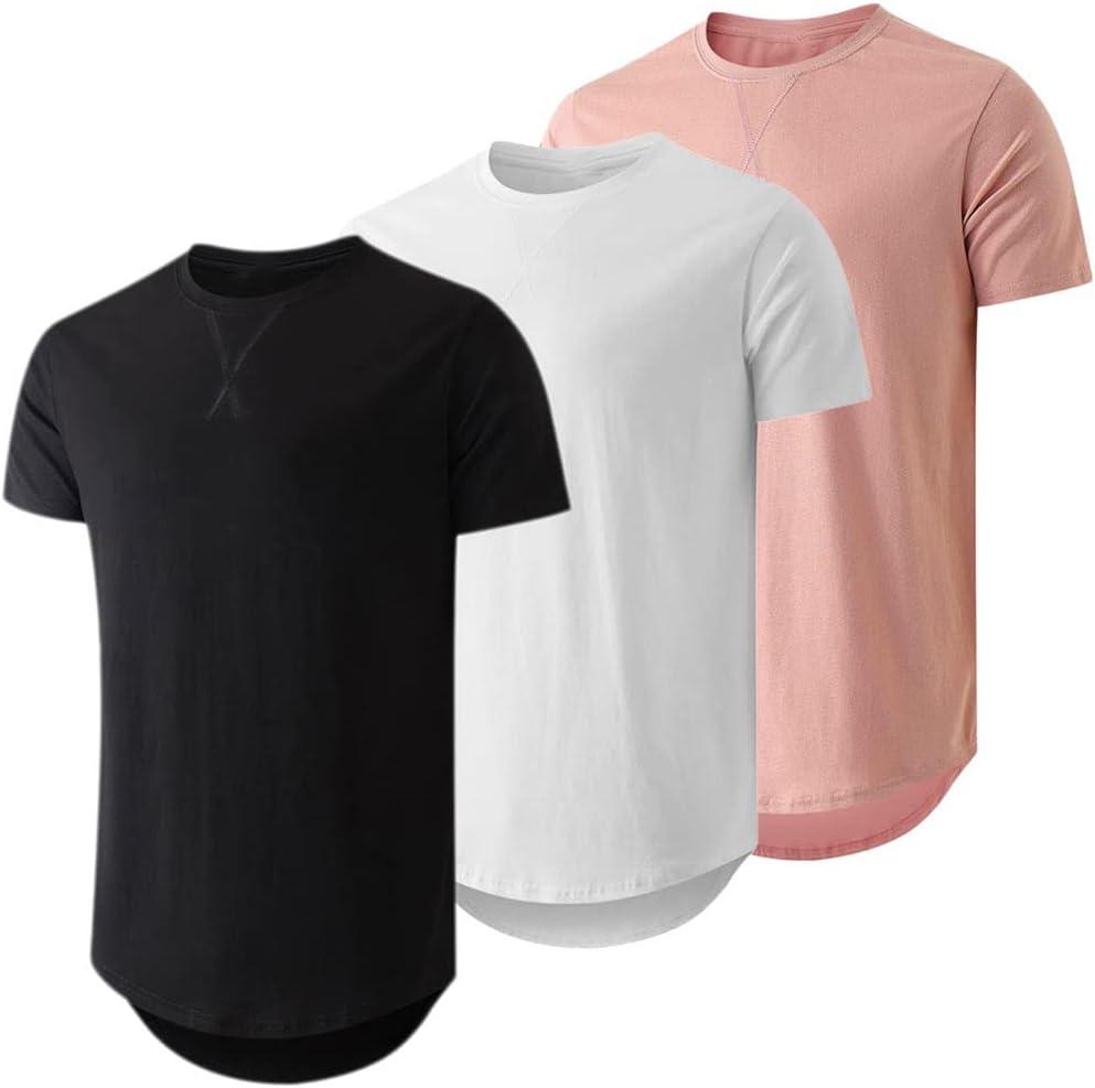 Mens 3 Pack Cotton Hipster Hip Hop Longline Crewneck T-Shirt