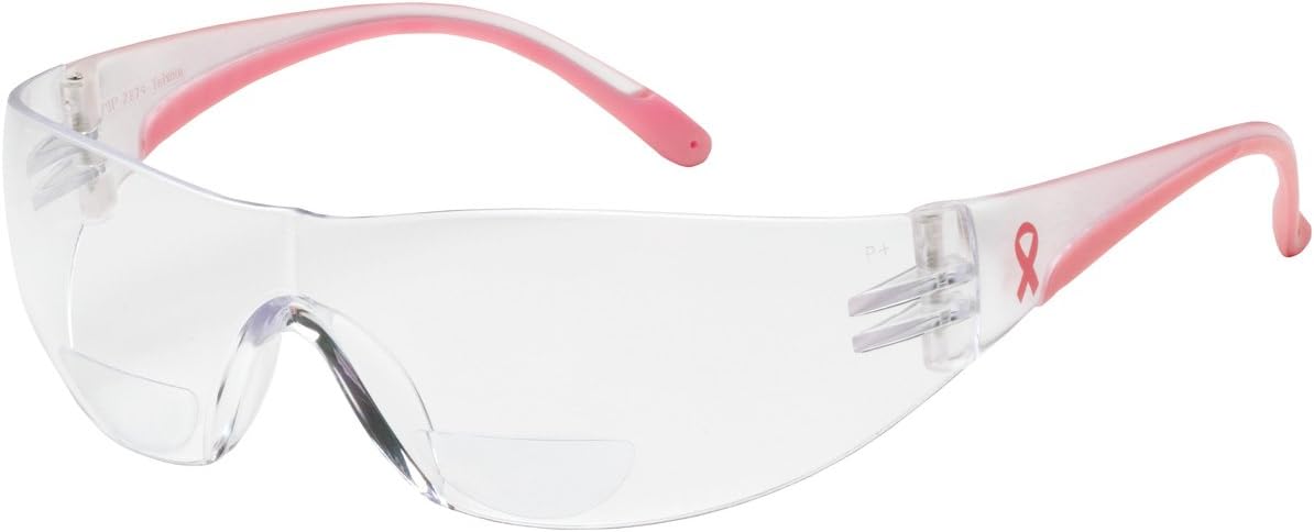 250-12-0250 Rimless Safety Readers with Clear/Pink Temple, Clear Lens and Anti-Scratch/Anti-Fog Coating - +2.50 Diopter