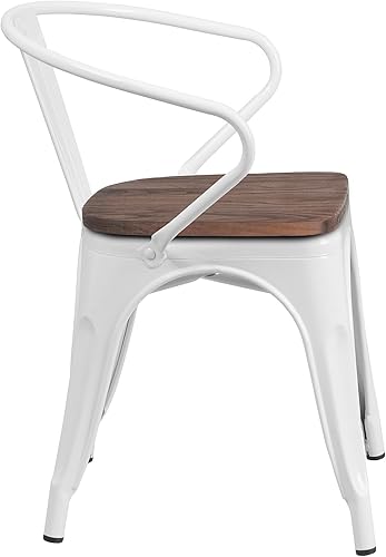 Miniatura 7 de Flash Furniture Silla de metal blanco con asiento y brazos de madera