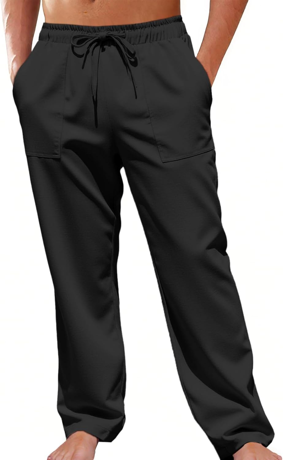 Runcati Mens Casual Pants Elastic Waist Drawstring Linen Lightweight Loose Fit Pants Summer Beach Yoga Trousers
