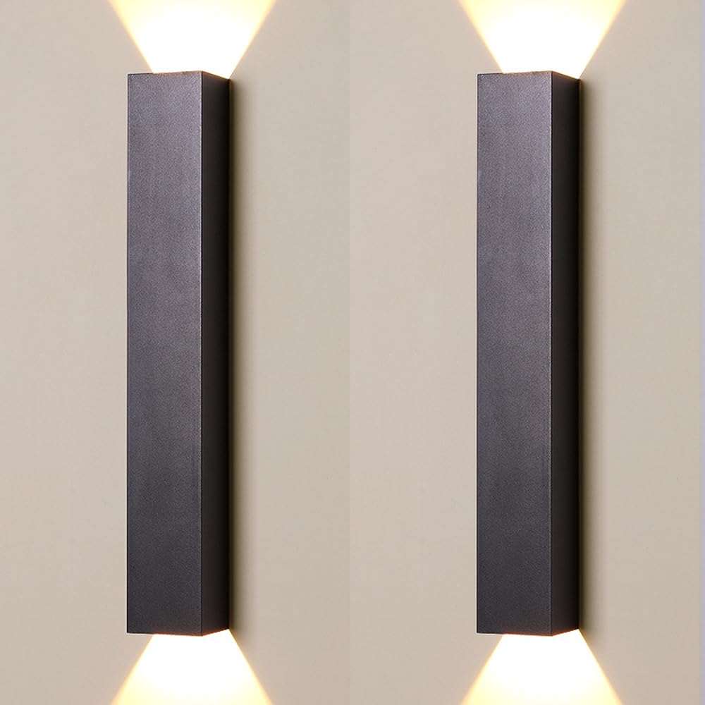 RXPVUXE Black Long Wall Sconce Modern LED Linear Wall Lamp Rectangle Up Down Porch Wall Light 6W 3000K Indoor Hardwired Aluminum Long Strip Wall Sconces For Bedroom Hallway Living Room Stairs