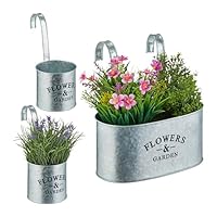 Relaxdays Hängetopf, 3er Set, 2 Größen, verzinktes Metall, Blumentöpfe zum Einhängen, Kräutertöpfe für Balkon, silber