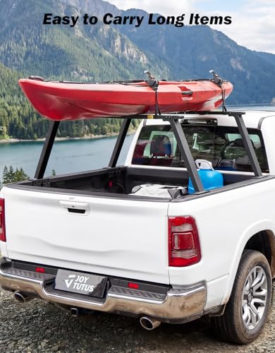Image of JOYTUTUS Heavy Duty Width Extendable Truck Bed Ladder Rack, Fit for Full-Size Wide Truck Bed, Rust-Resistant Overland Cargo Rack Compatible with F150 Silverado Sierra Ram 1500 Tundra Titan