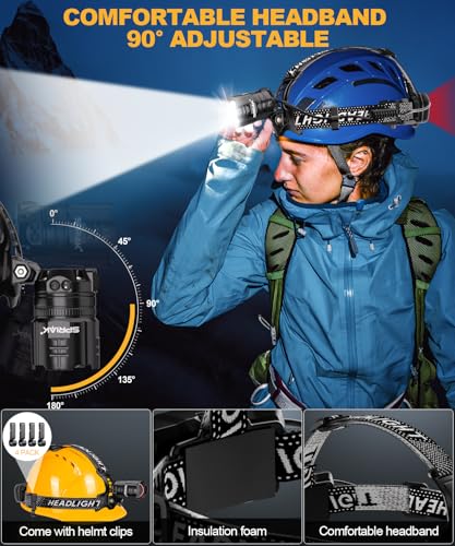 Linterna frontal LED recargable de gran alcance con zoom y sensor de gestos 6