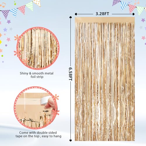 Image of 2Pack Champagne Gold Foil Fringe Backdrop Curtains, Tinsel Door Streamers, Fringe Backdrop for Graduation New Years Eve, Graduation, Birthday, Wedding, Baby Shower, Gender Reveal, Disco Party Decors