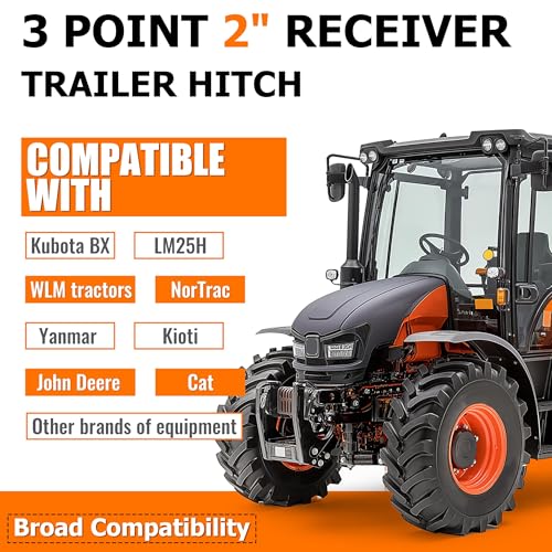 Image of ECOTRIC 3 Point 2 inch Receiver Trailer Hitch Category 1 Tractor Mover Drawbar Hitch Heavy Duty Compatible with Kubota BX LM25H WLM Tractor NorTrac Yanmar Kioti Cat John Deere
