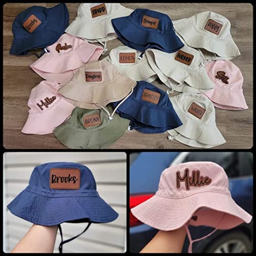 Adjustable Youth Personalized Leather Patch Bucket Hats (Hunter Green) #TOP1