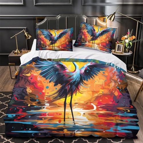 Housse de couette Red-Crowned Crane 260x220cm avec taies d'oreiller