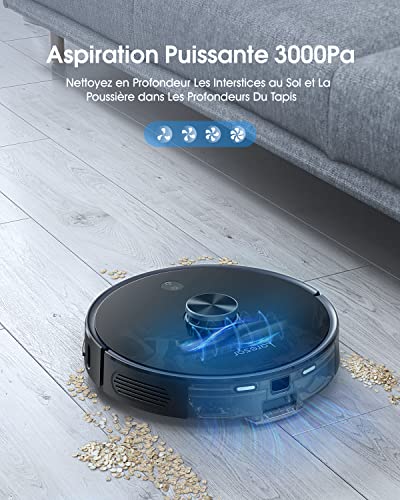 Aspirateur Robot Laresar, Robot Aspirateur Laveur de Sol 3000Pa 3 en 1 avec Station d'auto-vidage,Compatible avec Alexa/APP,Laser Navigation,Carte Modifiable,Nettoyage Personnalisé,Pour Poil d'animaux - Image 3