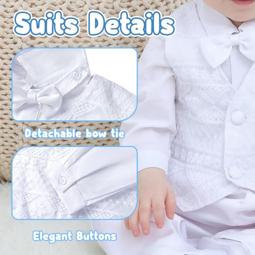Booulfi Taufanzug Junge Baby Taufkleid Taufanzug Junge Anzug Baby Jungen Bekleidungs Taufe Geschenk Gentleman Set mit weißen Hemden Weste Hosen Schuhe Kappe 0-3 Monate