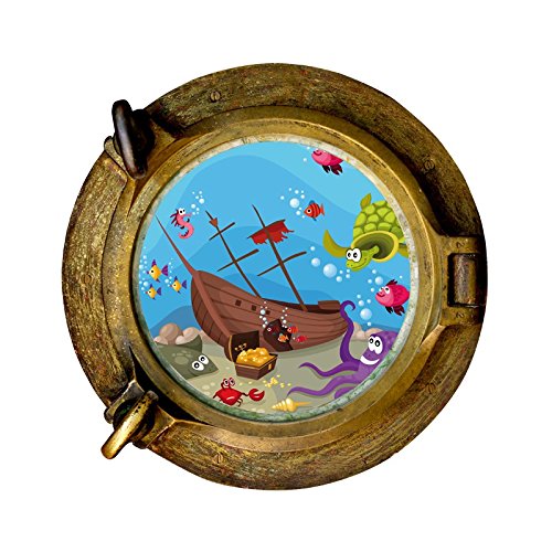Stickers trompe l'oeil hublot Bateau coulé - L 20cm x H 20cm