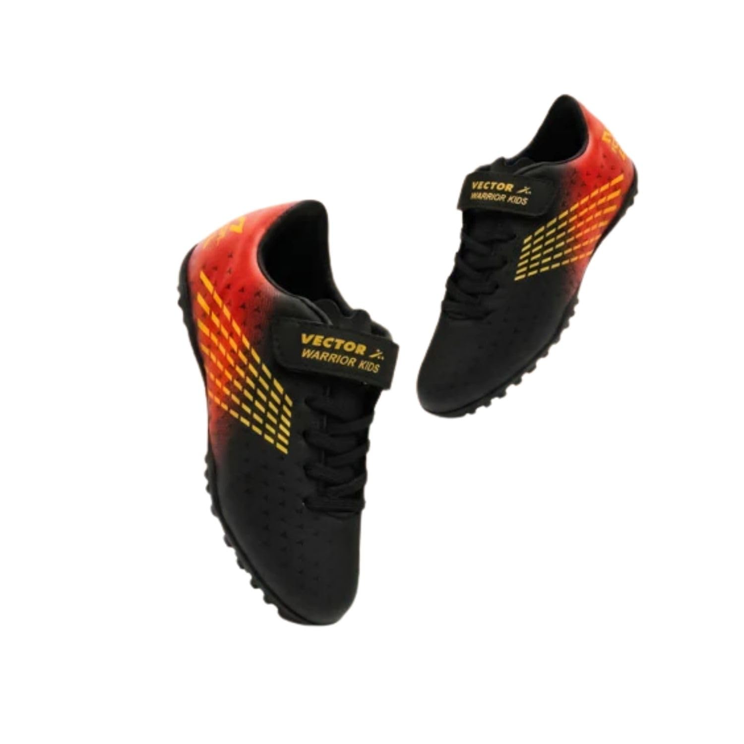Vector X Kids Warrior Futsal shoe|Football Studs|Turf Soccer Shoes|Lightweight Synthetic Upper+ Rubber Outsole, Velcro Closure, Velcro Closure|Practice & Training Footwear Sports Boots for Boys (Black-Red, 1 UK)