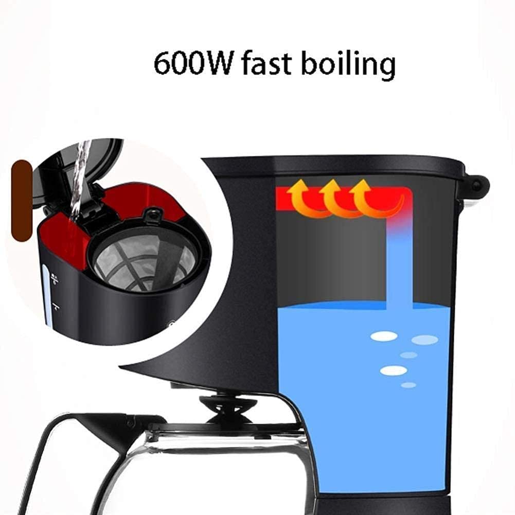 Macchina per caffè con Filtro, caffettiera a Goccia con Serbatoio dell'Acqua in Vetro da 600 ml, Funzione, Funzione di Riscaldamento Automatico, Risparmio energetico da 6