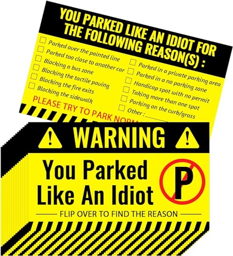 200 Pieces Bad Parking Cards You Parked Like an Idiot Card 3.5 x 2 Inches Funny Parking Violation Stickers Cards with Multi Violation Reasons