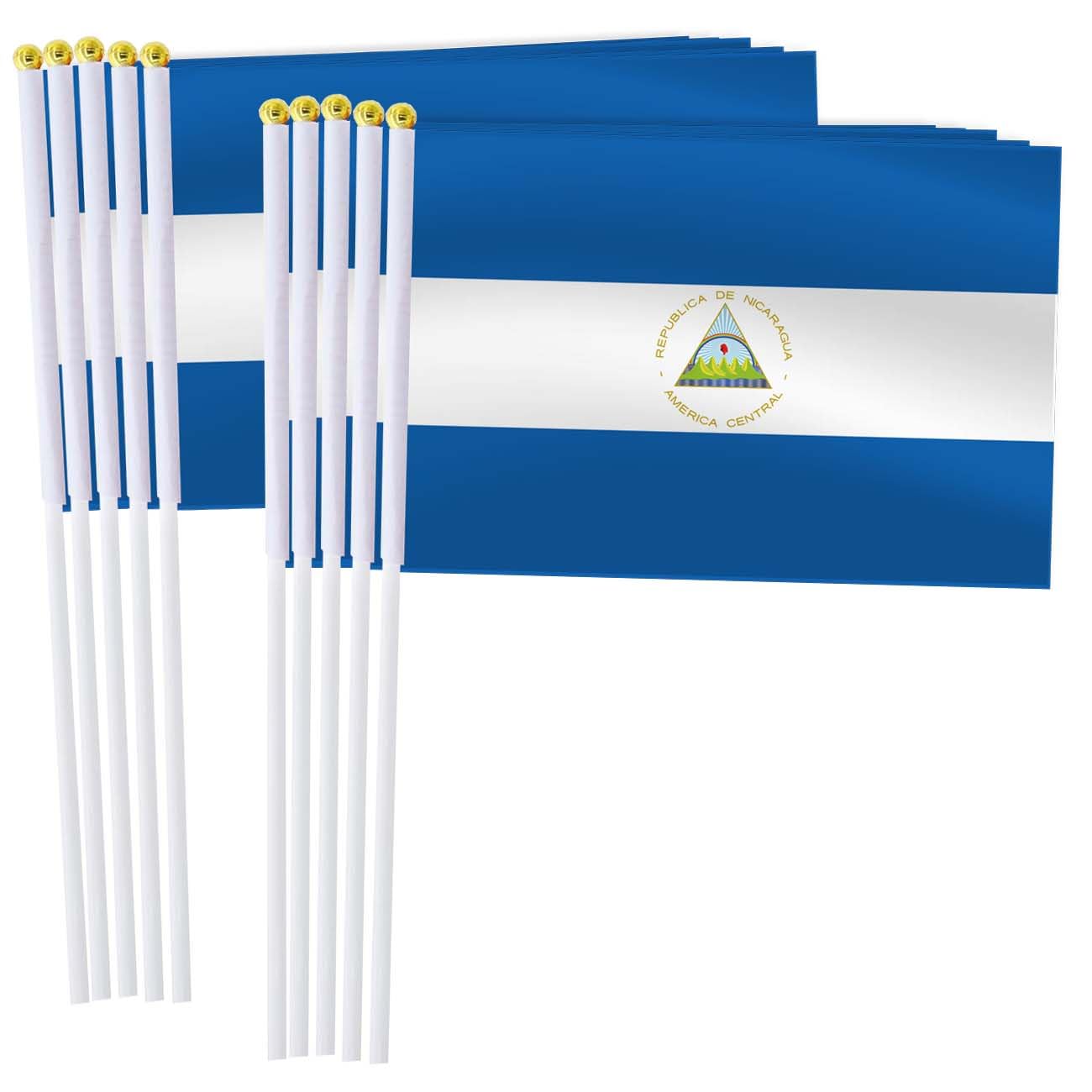 25 Pack Nicaragua Handheld Small Flag,Mini Nicaraguan Hand Held Miniature Stick Decor — image 1