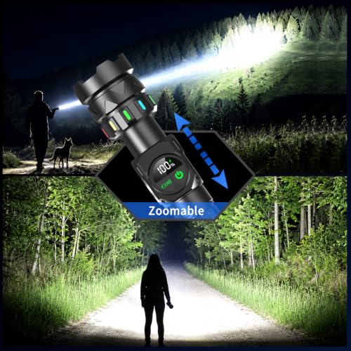 Image of Svoko High Power Rechargeable Torch Light, Long Range 2KM Beam, IP67 Waterproof LED Flashlight with 9 Light Modes, Adjustable Portable Torchlight for Camping and Outdoor Use