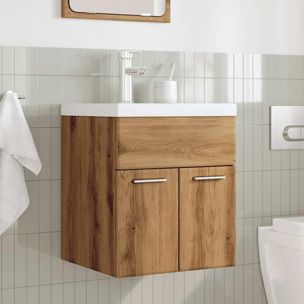 Set di 2 mobili da bagno in rovere Artisan con apertura per lavabo