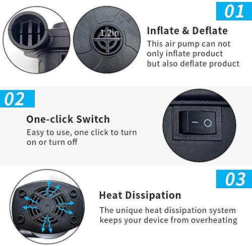 Air Pump Electric Air Pump For Inflatables Air Mattress Pump With 3 Nozzles Inflator Deflator For Air Beds Swimming Ring Inflatable Pool Toys 110V Ac/12V Dc (50W) #TOP5