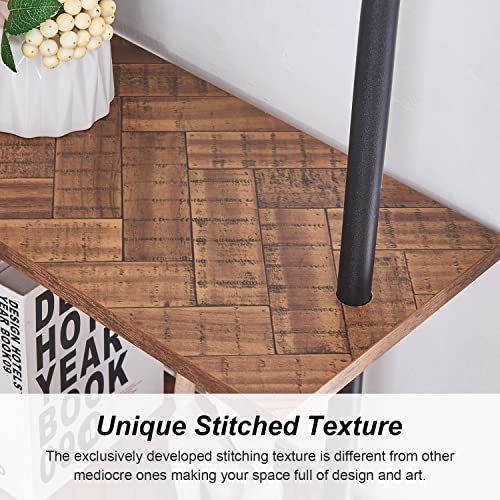 Hombazaar Bookshelf,10-Tier L Shaped Bookshelf, Industrial Double Wide Wall Mount Shelf, Modern Bookcase With Metal Frame And Wood, Wall Industrial Corner Pipe Shelf For Living Room And Office, Brown #TOP4