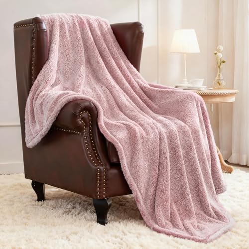 Image of Exclusivo Mezcla Plush Fuzzy Fleece Throw Blanket Extra Large, Super Soft, Fluffy and Warm Blankets for Couch, Bed, All Season (Mixed Dusty Pink, 50x70 inches)