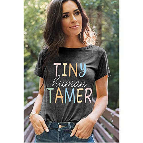 Teacher Shirts for Women - Kindergarten & Elementary School Teaching Tee Funny Tiny Human Tamer Graphic Tees Tops3